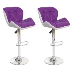 PROREGAL 2er-Set Barhocker mit Lehne Sitzhöhe 62-83cm höhenverstellbar Kunstleder Lila Barstuhl Tresenhocker