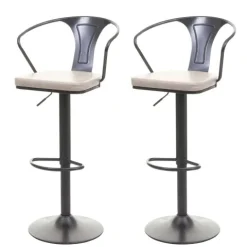 PROREGAL 2er-Set Barhocker mit Lehne, Sitzhöhe 63-83cm, Armlehne, Tresenhocker Barstuhl Industrial drehbar, vintage Schwarz-creme| höhenverstellbar