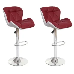 PROREGAL 2er-Set Barhocker mit Lehne Sitzhöhe 62-83cm höhenverstellbar Kunstleder Bordeaux Barstuhl Tresenhocker