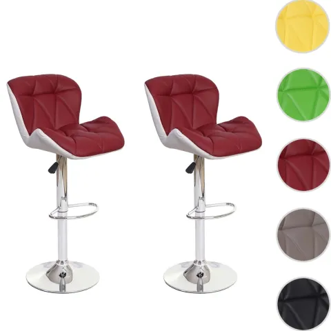 PROREGAL 2er-Set Barhocker mit Lehne Sitzhöhe 62-83cm höhenverstellbar Kunstleder Bordeaux Barstuhl Tresenhocker