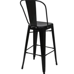 PROREGAL 2er-Set Barhocker mit Lehne Sitzhöhe 77cm Metall Industriedesign Schwarz Barstuhl Tresenhocker mit Lehne