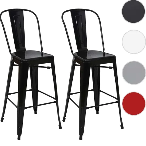 PROREGAL 2er-Set Barhocker mit Lehne Sitzhöhe 77cm Metall Industriedesign Schwarz Barstuhl Tresenhocker mit Lehne