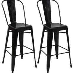 PROREGAL 2er-Set Barhocker mit Lehne Sitzhöhe 77cm Metall Industriedesign Schwarz Barstuhl Tresenhocker mit Lehne