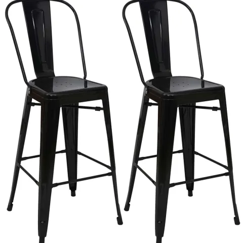 PROREGAL 2er-Set Barhocker mit Lehne Sitzhöhe 77cm Metall Industriedesign Schwarz Barstuhl Tresenhocker mit Lehne