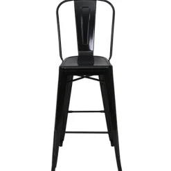 PROREGAL 2er-Set Barhocker mit Lehne Sitzhöhe 77cm Metall Industriedesign Schwarz Barstuhl Tresenhocker mit Lehne