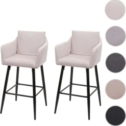 PROREGAL 2er-Set Barhocker mit Lehne Sitzhöhe 74cm Fußablage Metall Stoff/Textil Creme-Beige Barstuhl Tresenhocker