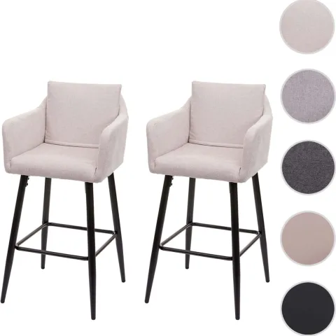 PROREGAL 2er-Set Barhocker mit Lehne Sitzhöhe 74cm Fußablage Metall Stoff/Textil Creme-Beige Barstuhl Tresenhocker