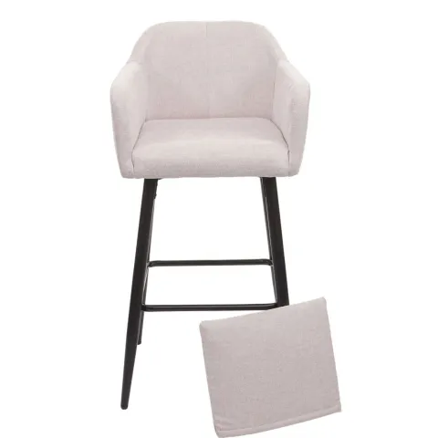 PROREGAL 2er-Set Barhocker mit Lehne Sitzhöhe 74cm Fußablage Metall Stoff/Textil Creme-Beige Barstuhl Tresenhocker