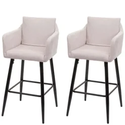 PROREGAL 2er-Set Barhocker mit Lehne Sitzhöhe 74cm Fußablage Metall Stoff/Textil Creme-Beige Barstuhl Tresenhocker