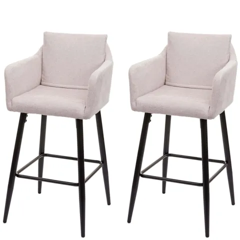 PROREGAL 2er-Set Barhocker mit Lehne Sitzhöhe 74cm Fußablage Metall Stoff/Textil Creme-Beige Barstuhl Tresenhocker
