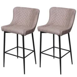 PROREGAL 2er-Set Barhocker mit Lehne Sitzhöhe 75cm Vintage Metall Fußablage Stoff/Textil Grau Barstuhl Tresenhocker