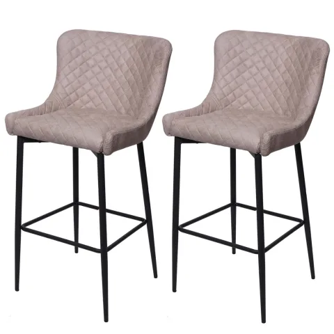 PROREGAL 2er-Set Barhocker mit Lehne Sitzhöhe 75cm Vintage Metall Fußablage Stoff/Textil Grau Barstuhl Tresenhocker