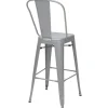 PROREGAL 2er-Set Barhocker mit Lehne Sitzhöhe 77cm Metall Industriedesign Grau Barstuhl Tresenhocker mit Lehne