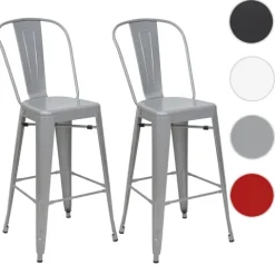 PROREGAL 2er-Set Barhocker mit Lehne Sitzhöhe 77cm Metall Industriedesign Grau Barstuhl Tresenhocker mit Lehne