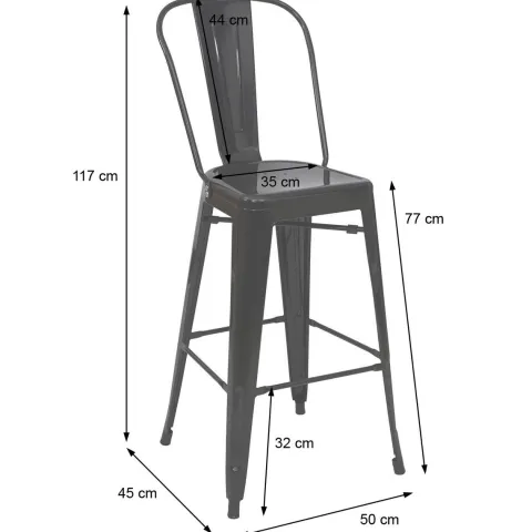 PROREGAL 2er-Set Barhocker mit Lehne Sitzhöhe 77cm Metall Industriedesign Grau Barstuhl Tresenhocker mit Lehne