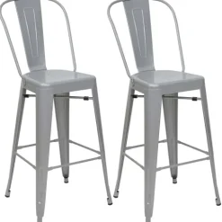 PROREGAL 2er-Set Barhocker mit Lehne Sitzhöhe 77cm Metall Industriedesign Grau Barstuhl Tresenhocker mit Lehne