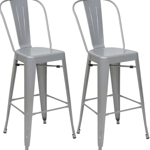 PROREGAL 2er-Set Barhocker mit Lehne Sitzhöhe 77cm Metall Industriedesign Grau Barstuhl Tresenhocker mit Lehne