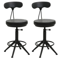 PROREGAL 2er-Set Barhocker mit Lehne Sitzhöhe 51-73cm Kunstleder Metall Schwarz Barstuhl Drehhocker Industrial höhenverstellbar