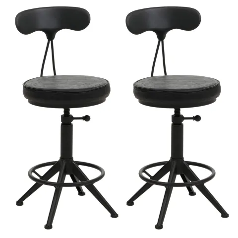 PROREGAL 2er-Set Barhocker mit Lehne Sitzhöhe 51-73cm Kunstleder Metall Schwarz Barstuhl Drehhocker Industrial höhenverstellbar