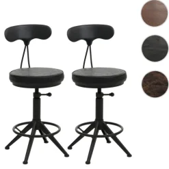 PROREGAL 2er-Set Barhocker mit Lehne Sitzhöhe 51-73cm Kunstleder Metall Schwarz Barstuhl Drehhocker Industrial höhenverstellbar