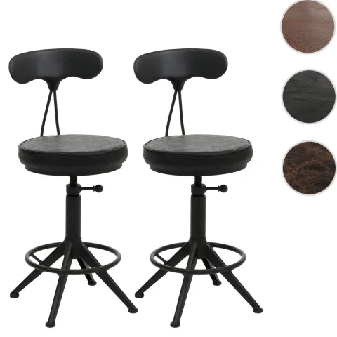 PROREGAL 2er-Set Barhocker mit Lehne Sitzhöhe 51-73cm Kunstleder Metall Schwarz Barstuhl Drehhocker Industrial höhenverstellbar