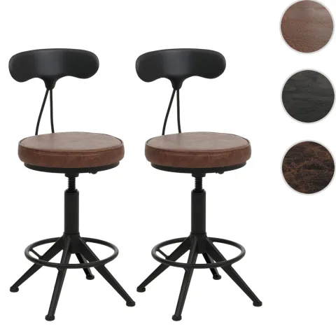 PROREGAL 2er-Set Barhocker mit Lehne Sitzhöhe 51-73cm Kunstleder Metall Schwarz Barstuhl Drehhocker Industrial höhenverstellbar