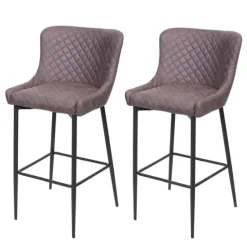 PROREGAL 2er-Set Barhocker mit Lehne Sitzhöhe 75cm Vintage Metall Fußablage Stoff/Textil Dunkelgrau Barstuhl Tresenhocker