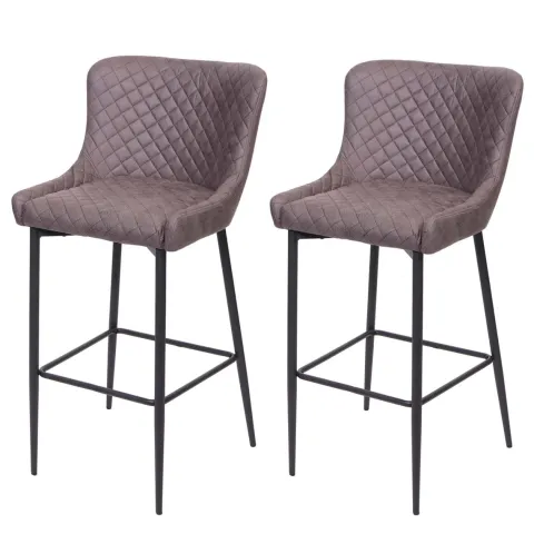 PROREGAL 2er-Set Barhocker mit Lehne Sitzhöhe 75cm Vintage Metall Fußablage Stoff/Textil Dunkelgrau Barstuhl Tresenhocker