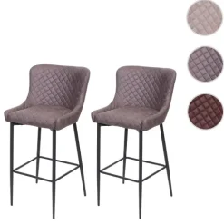 PROREGAL 2er-Set Barhocker mit Lehne Sitzhöhe 75cm Vintage Metall Fußablage Stoff/Textil Dunkelgrau Barstuhl Tresenhocker