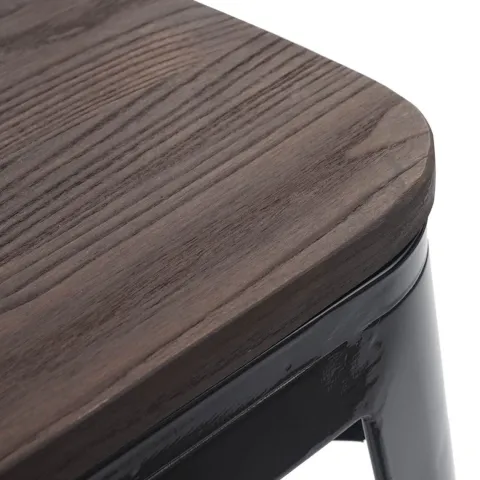 PROREGAL 2er-Set Barhocker mit Lehne inkl. Holz-Sitzfläche Sitzhöhe 77cm Metall Industriedesign Schwarz Barstuhl Tresenhocker mit Lehne