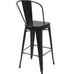 PROREGAL 2er-Set Barhocker mit Lehne inkl. Holz-Sitzfläche Sitzhöhe 77cm Metall Industriedesign Schwarz Barstuhl Tresenhocker mit Lehne
