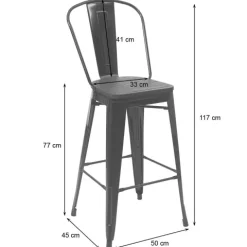 PROREGAL 2er-Set Barhocker mit Lehne inkl. Holz-Sitzfläche Sitzhöhe 77cm Metall Industriedesign Schwarz Barstuhl Tresenhocker mit Lehne