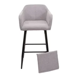 PROREGAL 2er-Set Barhocker mit Lehne Sitzhöhe 74cm Fußablage Metall Stoff/Textil Hellgrau Barstuhl Tresenhocker