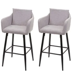 PROREGAL 2er-Set Barhocker mit Lehne Sitzhöhe 74cm Fußablage Metall Stoff/Textil Hellgrau Barstuhl Tresenhocker