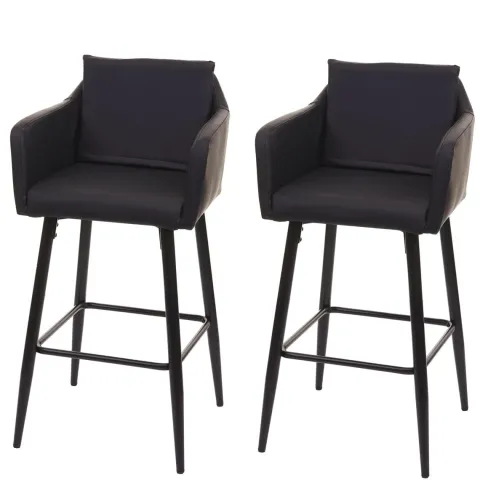 PROREGAL 2er-Set Barhocker mit Lehne Sitzhöhe 74cm Fußablage Metall Kunstleder Schwarz Barstuhl Tresenhocker