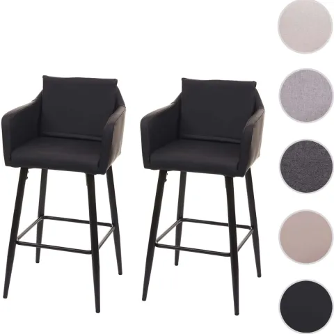 PROREGAL 2er-Set Barhocker mit Lehne Sitzhöhe 74cm Fußablage Metall Kunstleder Schwarz Barstuhl Tresenhocker