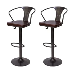 PROREGAL 2er-Set Barhocker mit Lehne, Sitzhöhe 63-83cm, Armlehne, Tresenhocker Barstuhl Industrial drehbar, vintage Schwarz-braun| höhenverstellbar