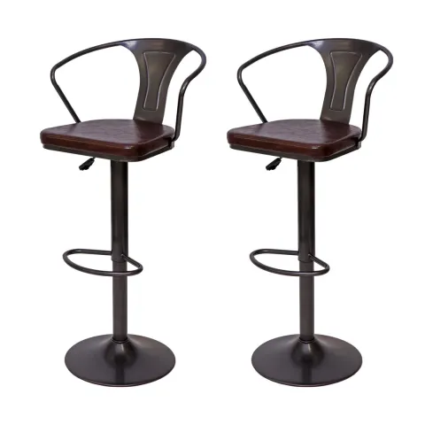 PROREGAL 2er-Set Barhocker mit Lehne, Sitzhöhe 63-83cm, Armlehne, Tresenhocker Barstuhl Industrial drehbar, vintage Schwarz-braun| höhenverstellbar