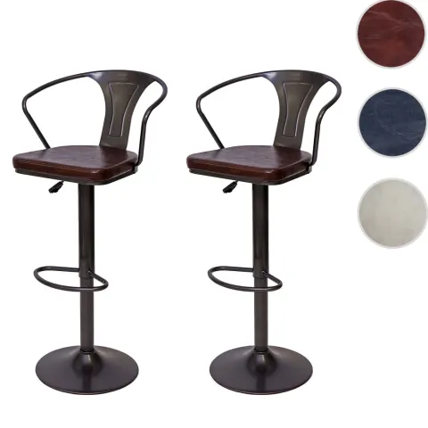 PROREGAL 2er-Set Barhocker mit Lehne, Sitzhöhe 63-83cm, Armlehne, Tresenhocker Barstuhl Industrial drehbar, vintage Schwarz-braun| höhenverstellbar