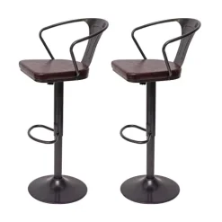 PROREGAL 2er-Set Barhocker mit Lehne, Sitzhöhe 63-83cm, Armlehne, Tresenhocker Barstuhl Industrial drehbar, vintage Schwarz-braun| höhenverstellbar