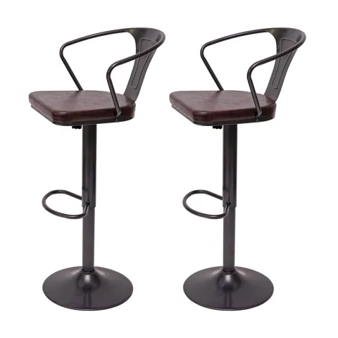 PROREGAL 2er-Set Barhocker mit Lehne, Sitzhöhe 63-83cm, Armlehne, Tresenhocker Barstuhl Industrial drehbar, vintage Schwarz-braun| höhenverstellbar