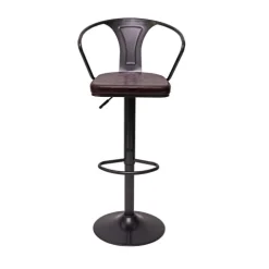 PROREGAL 2er-Set Barhocker mit Lehne, Sitzhöhe 63-83cm, Armlehne, Tresenhocker Barstuhl Industrial drehbar, vintage Schwarz-braun| höhenverstellbar