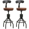 PROREGAL 2er-Set Barhocker mit Lehne Sitzhöhe 58-82cm höhenverstellbar drehbar Fußablage Industrial Stahl Kunstleder Braun Barstuhl