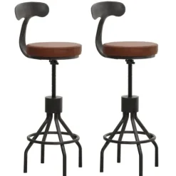 PROREGAL 2er-Set Barhocker mit Lehne Sitzhöhe 58-82cm höhenverstellbar drehbar Fußablage Industrial Stahl Kunstleder Braun Barstuhl