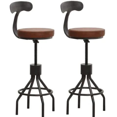 PROREGAL 2er-Set Barhocker mit Lehne Sitzhöhe 58-82cm höhenverstellbar drehbar Fußablage Industrial Stahl Kunstleder Braun Barstuhl