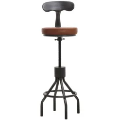 PROREGAL 2er-Set Barhocker mit Lehne Sitzhöhe 58-82cm höhenverstellbar drehbar Fußablage Industrial Stahl Kunstleder Braun Barstuhl