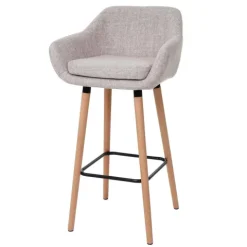 PROREGAL 2er-Set Barhocker Oslo mit Lehne Sitzhöhe 79cm Textil Creme Grau Barstuhl Tresenhocker