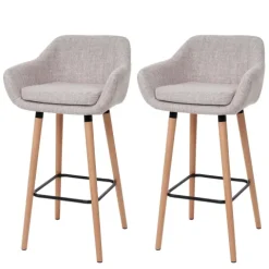 PROREGAL 2er-Set Barhocker Oslo mit Lehne Sitzhöhe 79cm Textil Creme Grau Barstuhl Tresenhocker