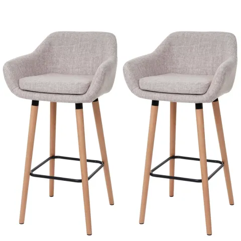 PROREGAL 2er-Set Barhocker Oslo mit Lehne Sitzhöhe 79cm Textil Creme Grau Barstuhl Tresenhocker