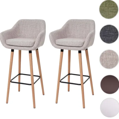 PROREGAL 2er-Set Barhocker Oslo mit Lehne Sitzhöhe 79cm Textil Creme Grau Barstuhl Tresenhocker
